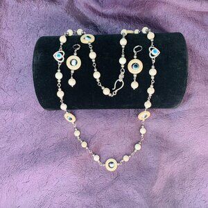 Evil Eye One-of-a-Kin Heart Charm & Magnesite Chain Necklace/Earring Set